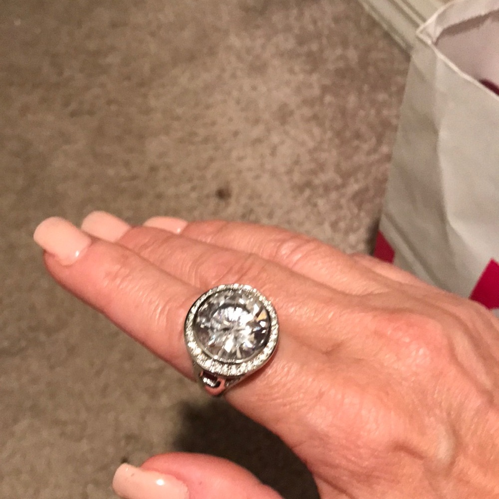 Sterling Statement Ring White Topaz & Cubic Zirco… - image 2